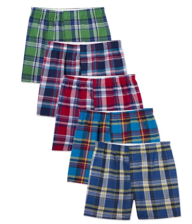 Fruit of the Loom Men Tartan Woven Boxer Short,4 Pack (Large(36-38
