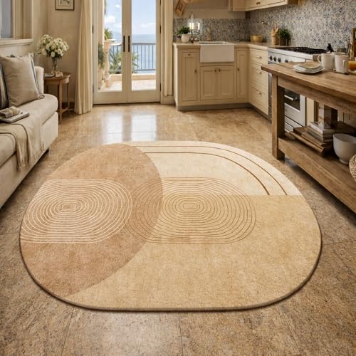 Tapis Ovale Salon Décoration,Moderne, géométrique, Abstrait, Marron, Beige, Taupe, 160 x 230 cm,Rugs Salle de séjour Grande Chambre Moquette,