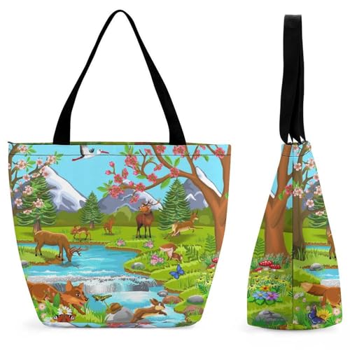 Sac à main animaux de la forêt pour femme grand cabas bandoulière shopping et voyage