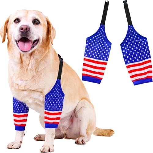 Image of Dog Elbow Wraps Knee Protector Pads Elbow Callus Treatment Sleeve for Wounds Front Legs Prevent Licking for Medium Large Dogs L,American Flag