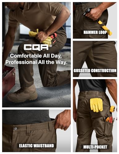 Image of CQR Men's Quick Dry Work Pants, Water Resistant Outdoor Tactical Pants, Lightweight Stretch Cargo Hiking Pants