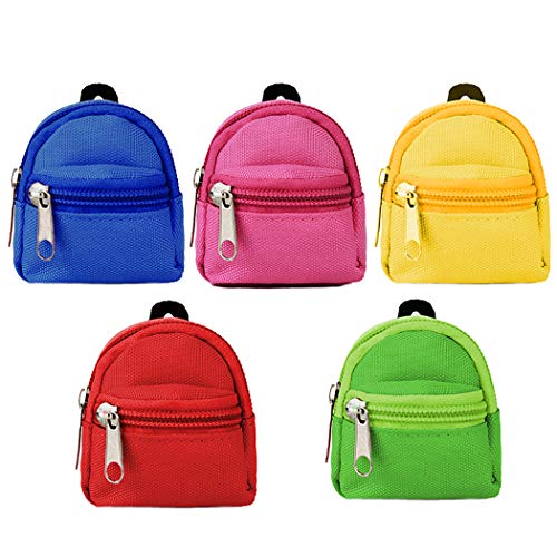 Doll Backpack Mini Doll Bag: Doll Accessories Toys 5pcs Cute Zipper Backpack Miniature for Dollhouse Small Doll Bags for Baby Girls Tiny Bookbag Doll Closet Doll School Supplies for 15-30cm Dolls