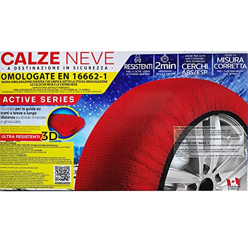 WeGeek, ACTIVE SERIES 1 Paar Schneesocken für Autos, SUVs, 4 x 4, Vans mit neuer EUROPÄISCHER Zulassung EN 16662-1, die die Schneesocken mit den Schneeketten verbindet, Größe M (Paar), Montage 2 min.