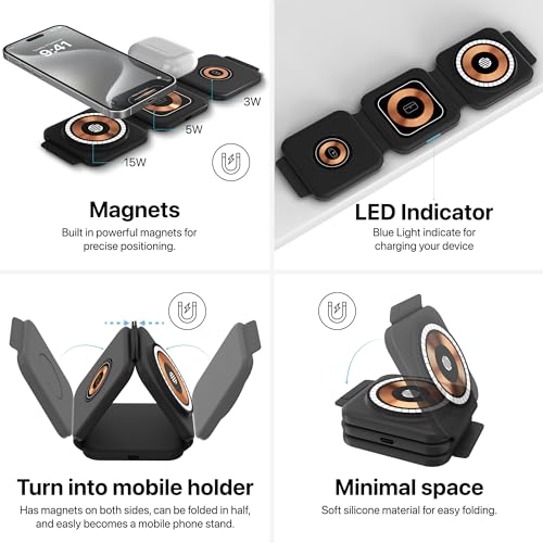 Image of eller sante 23w Magnetic Mag-Safe Charger 3in1 Wireless Charger for iPhone 17 /17 Air /17 Pro /17 Pro Max, 16 /16 Plus /16 Pro /16 Pro Max, iPhone 15 /14 /13 /12 Series Fast Charging Adaptor