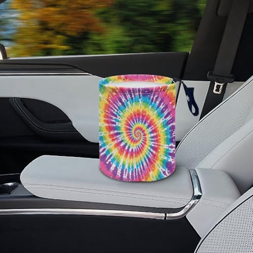 Image of Colorful Tie Dye Collapsible Waste Basket Bin Car Trash Can Bags Small Trash Can Car Accessories Interior for Car SUV Trucks
