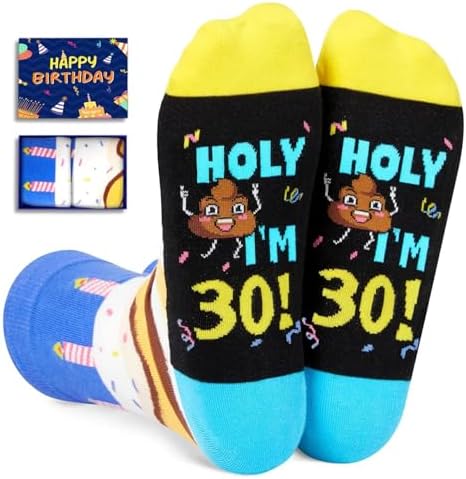 HAPPYPOP 30th Birthday Gift Ideas Socks - 30th Birthday Gifts for Her Him, Best Cool Gifts for 30 Year Old Women Men, Holy I'm 30 Black, Medium