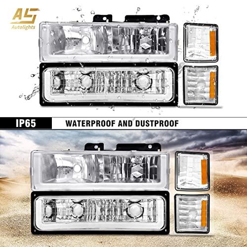 As Led Headlights Assembly For 1994 1995 1996 1997 1998 Chevy Silverado/Tahoe/Suburban/C10/C/K 1500/2500/3500 W/Corner Bumper Lights Chrome Housing 8Pcs Pack (Not Compatible On Gmc Models) #TOP3