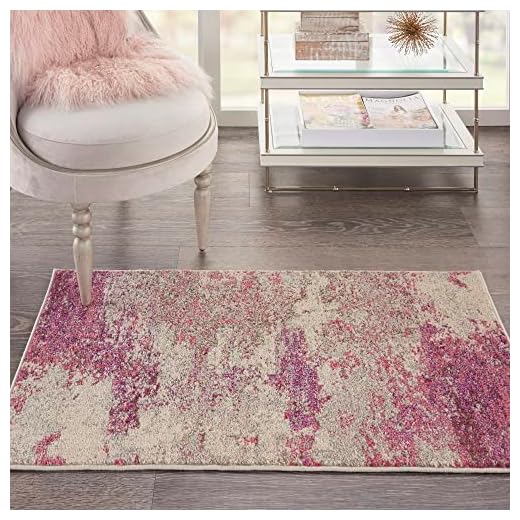 Lord of Rugs Nourison Celestial Marmorierter Teppich für Wohnzimmer Schlafzimmer, modern, abstrakt, Bilderteppich, für Zuhause, Büro, Elfenbeinrosa, Größe S 66 x 114 cm