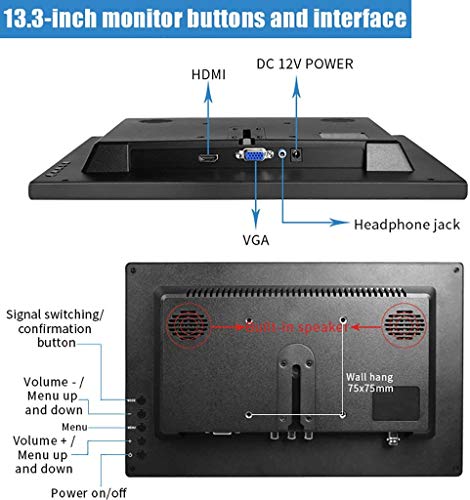 Monitor HDMI Portatile Prechen Display HD da 13,3 pollici con risoluzione 1366 * 768 Mini schermo video a colori FHD 16: 9 Portatile con HDMI VGA, per PS4, Xbox, laptop, smartphone, switch - nero