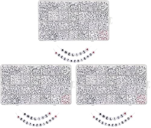 Image of Melius Acrylic Letter Beads, 1450 Pcs 4x7mm Round Alphabet Beads in 28 Grid Box for Jewelry Making, DIY Bracelets (4x7mm, White) (Pack of 3)