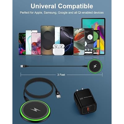 Wireless Charger Samsung S26, 15W Android Wire Less Charging Pad for Galaxy S25 Ultra S25+ S24, Fast Charging Station with Block for Google Pixel 10 Pro XL/9a Android iPhone 17 16 Cargador inalambrico