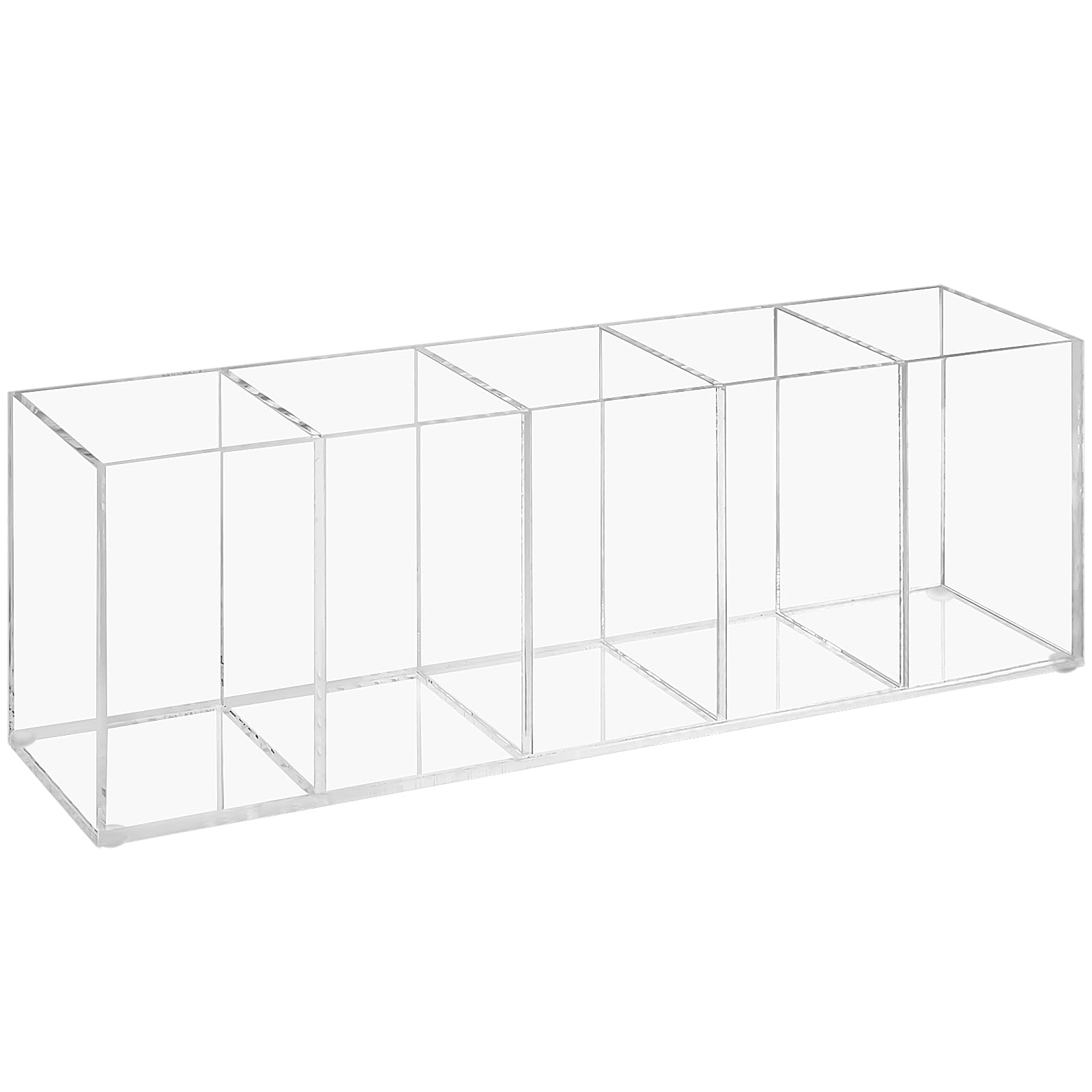 Top-spring Acrylic Pen Pencil Holder, 5 Compartments Clear Desk Organiser for Pens Pencils, Makeup Brushes