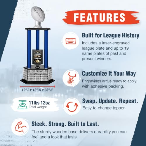 Image of TrophySmack 19-Year Perpetual Fantasy Football Trophy, Custom Engraved