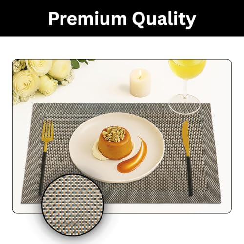 Image of Amazon Brand - Umi PVC Vinyl Box Design Placemat ST0000434 - Heat Resistant, Wipe Clean, Anti-Skid Table Mats for Dining Table, KitchenHome Decor (30x45 CM Brown Set of 4)