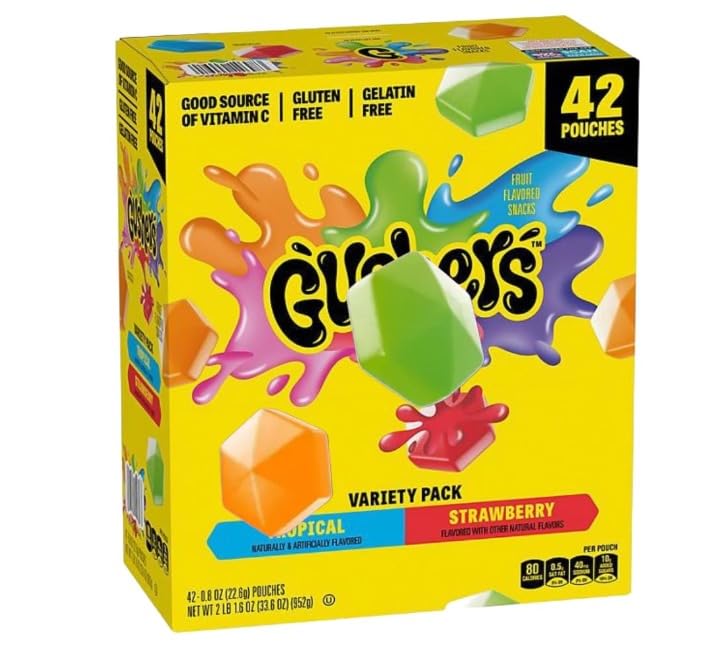 Fruit Snacks Variety Pack, Strawberry & Tropical Flavors, 0.8 oz Pouches, 42 Count