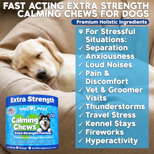 Calming-Chews-for-Dogs-Dog-Calming-Chews-Made-in-USA-Vet-Recommended-Behavior-Support-with-Melatonin-Hemp-Stress-Separation-Fireworks-Travel-Extra-Strength Calming Chews for Dogs Dog Calming Chews Made in USA Vet Recommended Behavior Support with Melatonin Hemp Stress Separation Fireworks Travel Extra Strength