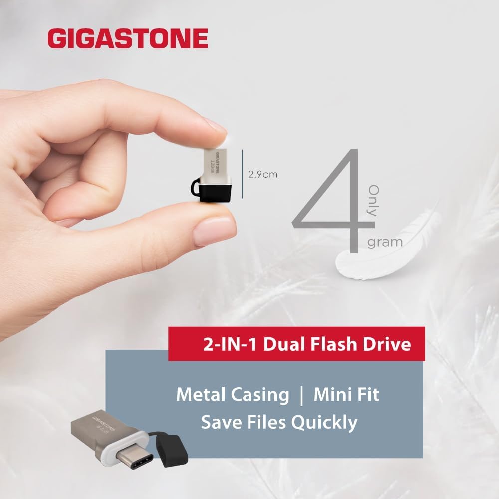 GIGASTONE 256Go Clé USB Nano Luxus Flash, Z50 USB 3.2 Gen 1, 2-en-1 Type-A & Type-C, 100Mo/s Ultra Rapide, Plug & Play pour Smartphone/PC/Mac/TV/Voiture, USB 2.0/3.0/3.1 Compatible