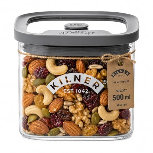 Image of Kilner Fresh Storage 500ml Airtight Glass Container Durable Vacuum Seal Lid | BPA-Free Jar for Food Storage, Nuts, Dried Fruit, Snacks, Pantry Organisation