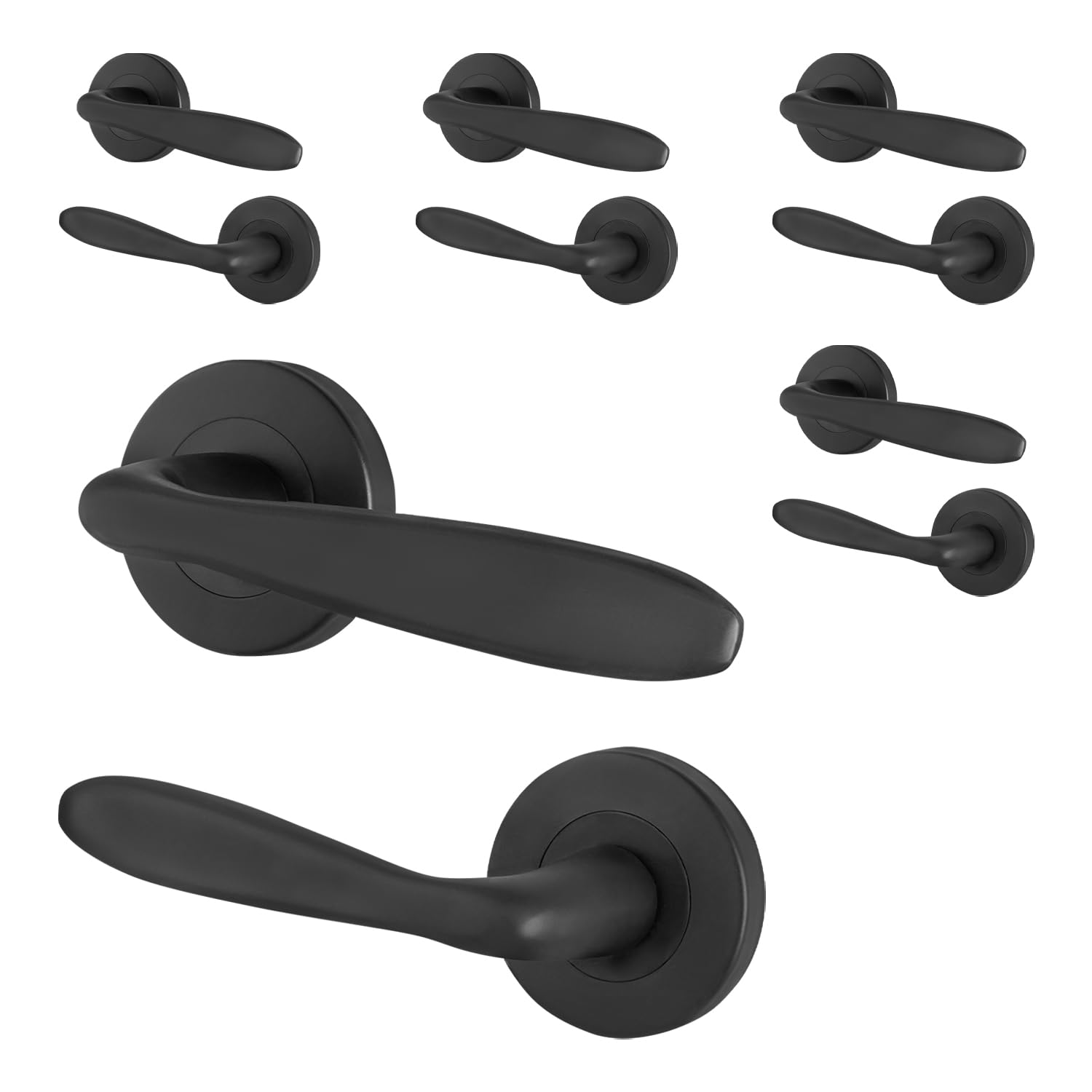 EAI Black Door Handle, 5 Pairs of Matt Black Internal Lever on Round Rose Handles - Sarno Range