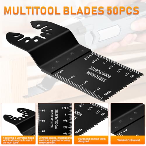 50PCS Multi Tool Blades,Universal Oscillating Saw Blades Professional Wood/Plastic Multitool Blades Wood Cutter Quick Release,Compatible with Milwaukee, Makita, Ryobi, Rockwell, Bosch 2 50PCS Multi Tool Blades,Universal Oscillating Saw Blades Professional Wood/Plastic Multitool Blades Wood Cutter Quick Release,Compatible with Milwaukee, Makita, Ryobi, Rockwell, Bosch - Image 2