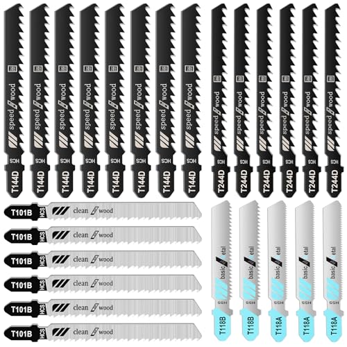Acsatont Stichsägeblätter Set, 25tlg T-Schaft Stichsägeblätter Set, Sägeblätter Stichsäge für Holz, Metall und Kunststoff, mit Aufbewahrungskoffer (25)