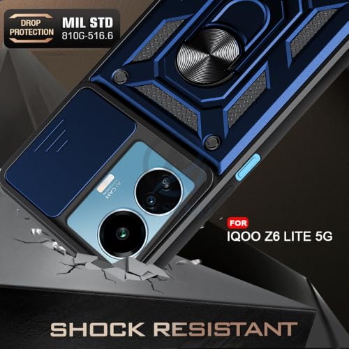 Image of AESTMO Tough Armor iQOO Z6 Lite 5G Bumper Back Case Cover | Ring Holder & Sliding Camera Shield Cover | 360 Degree Protection Back Case Cover for iQOO Z6 Lite 5G (Blue)
