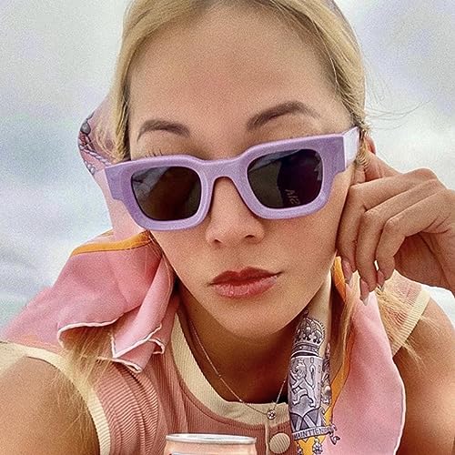 Image of EYLRIM Thick Square Frame Sunglasses for Women Men Chunky Rectangle Polarized Sunglasses UV400 Protection