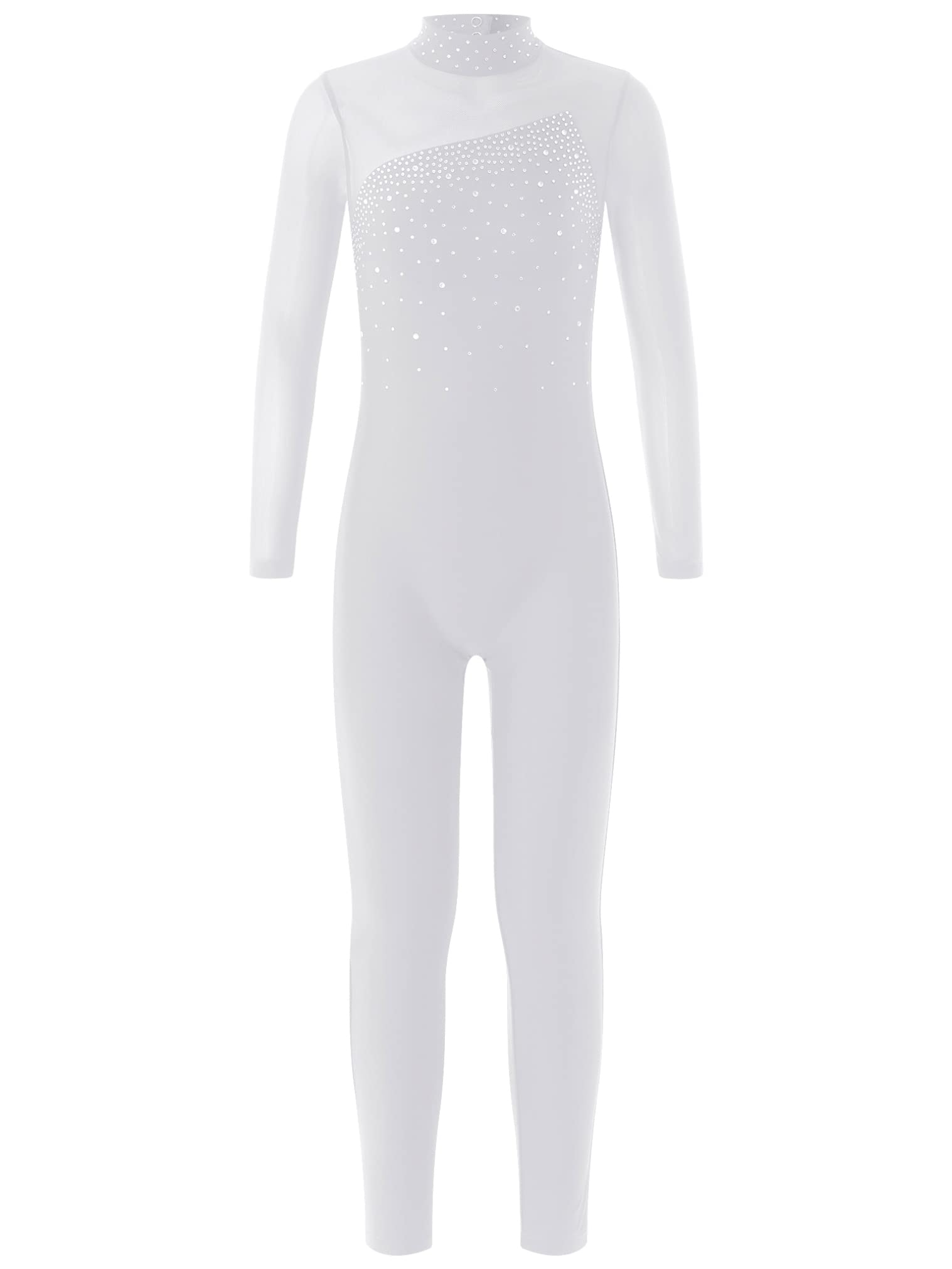 JEATHA Maillot de Danza Ballet para Niña Manga Larga con Pedrería Brillante Leotardo Gimnasia Rítmica Patinaje Elástico Mono de Deportivo Fitness Yoga