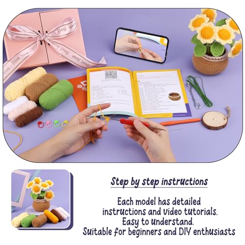 ENCHOL Crochet Kit for Beginners Complete Crochet Kits-Flower Bouquet Potted, Crochet Potted Flowers - Image 3