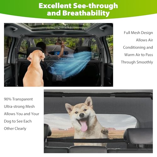 TAZZOR Universal Hundegitter für Auto Rücksitz & Kofferraum 142 cm Breit Hundenetz Auto mit Durchsichtigem Maschennetz Faltbare Schutzgitter Dog für Große SUVs Lkws und Limousinen