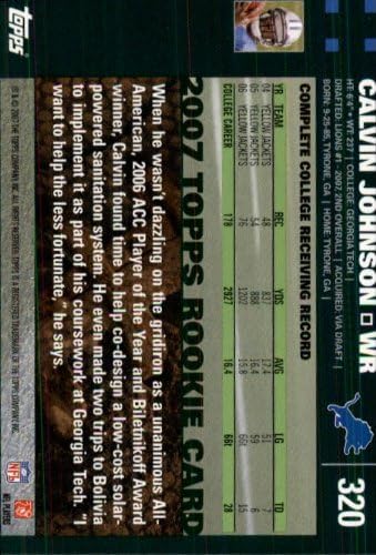 2007 Topps Football Rookie Card #320 Calvin Johnson