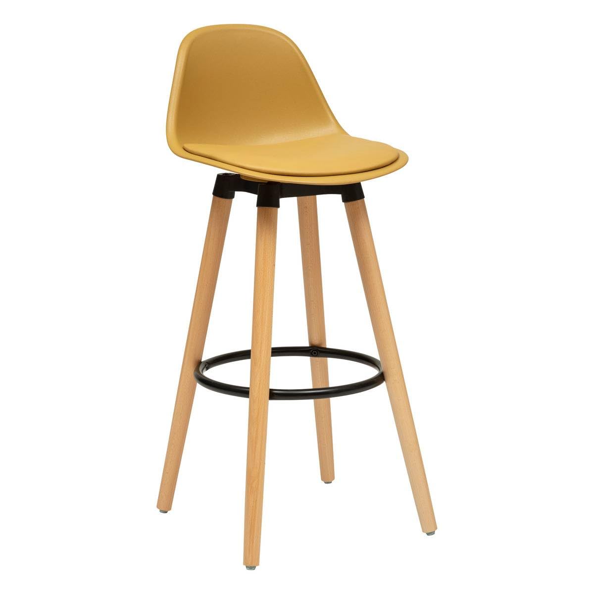 Atmosphera - Sgabello da bar scandinavo Maxon, giallo ocra - H 91,5 cm, gambe in faggio, seduta comoda - Per cucina e bar