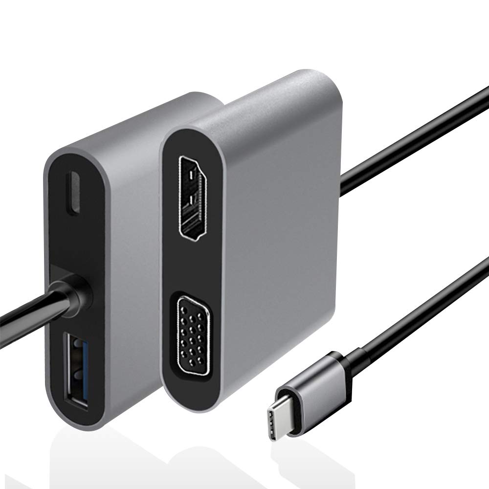Ddida USB C to 4K HDMI VGA Adapter, 4-in-1 USB Type C to HDMI Multiport Adapter with 4K HDMI+1080P VGA+USB 3.0/3.1 High Speed+87W Power Delivery for MacBook Pro/Dell XPS and More USB Type C Devices