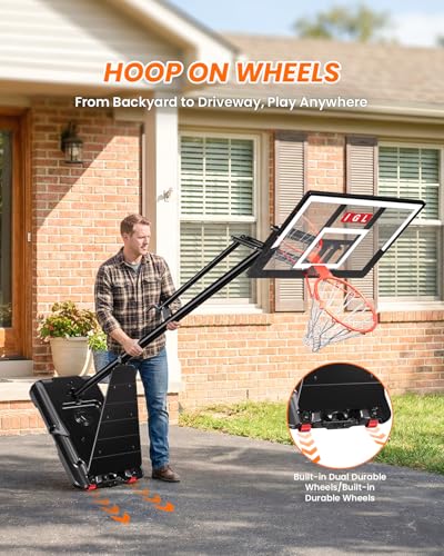 Image of IGL Basketball Hoop Outdoor 44 Inch, Height Adjustable 5.3-10 FT, Portable Basketball Goal with Shatterproof Backboard for Kids Teens Adults, Backyard Driveway