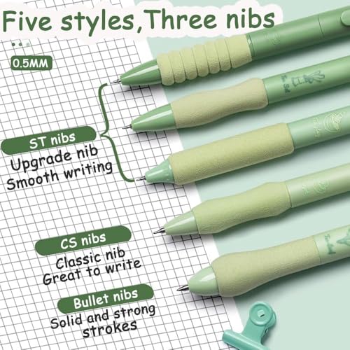 Image of SHUTTLE ART Gel Pens 5Pcs Retractable Quick Dry Ink Pens 0.5mm Fine Point Blue Ink Smooth Writing Pens for School Office Supplies Aesthetic pretty pens (Green tea)