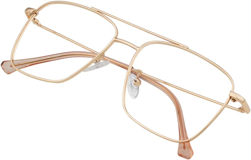 Roshfort Unisex Square Rectangle Metal Sunglasses Anti glare Polycarbonate Clear Lens Spectacles Frame