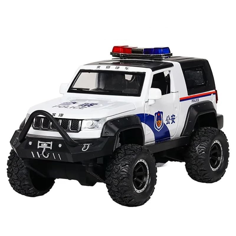 Image of Kids Model 1:32 Police Jeep Die Cast Metal Car Pull Back Action Opening Doors with Realistic Engine Sound Lights Toy Car Gift for Boys - White