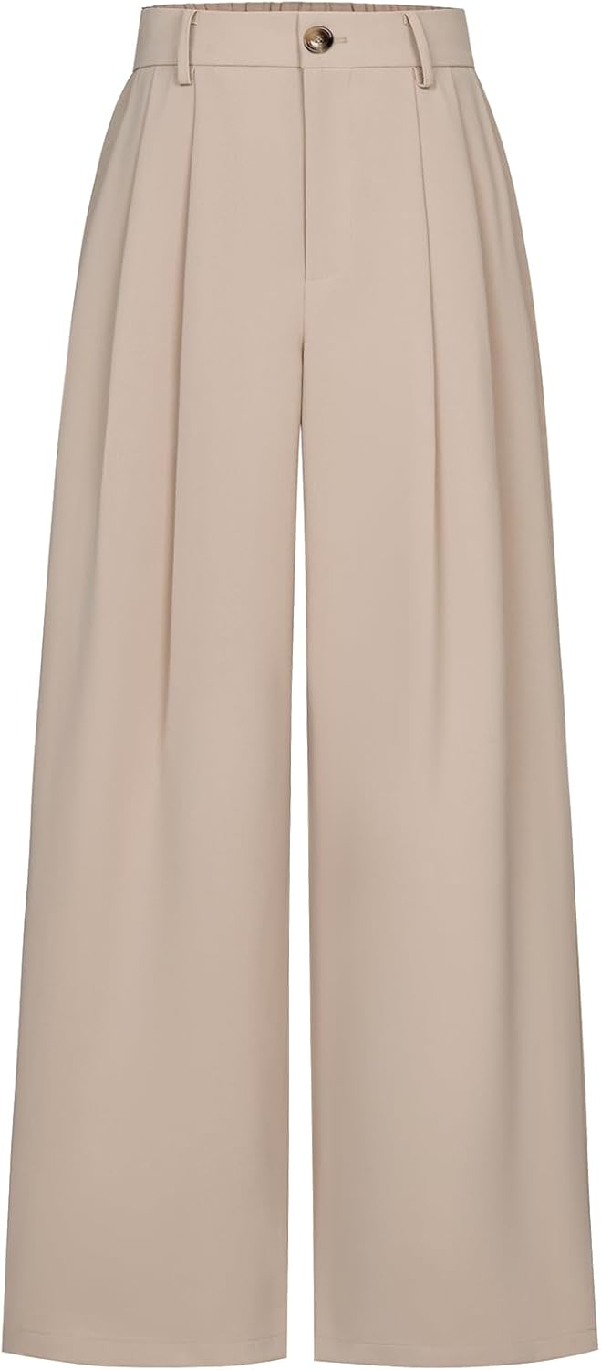 Wide Leg Dress Pants for Women High Waisted Button Business Casual Flowy Palazzo Trousers with Pockets