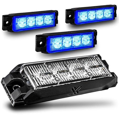 Image of LAMPHUS 4pc NanoFlare 4 inch 4W Blue LED Surface Mount Police Grill Strobe Warning Light [SAE Class 1] 12V Rectangle Grille Flashing Emergency Fire Lights for EMS Firefigher Responder Vehicle