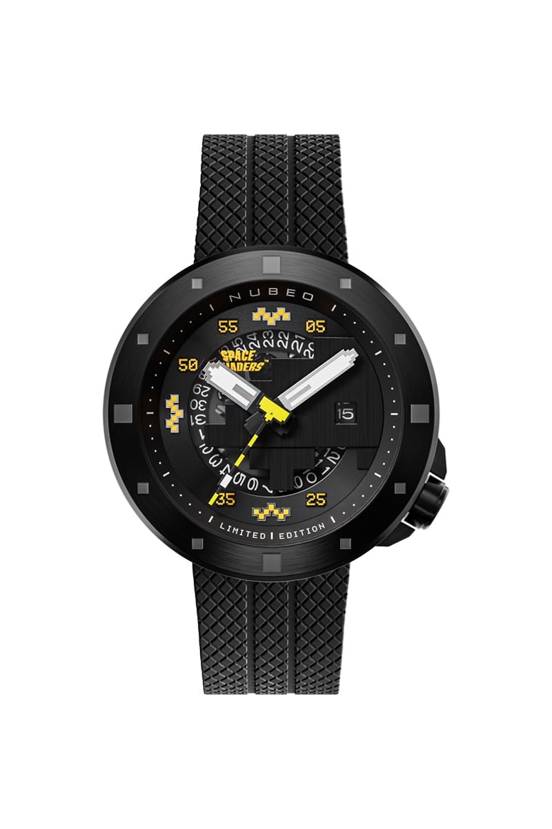 Nubeo Cassini - Reloj automático Space Invaders de 50 mm para hombre, edición limitada con correa de silicona NB-6103