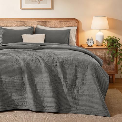 Love's cabin Queen Size Cotton Quilt Set, 100% Cotton Fabric Striped...