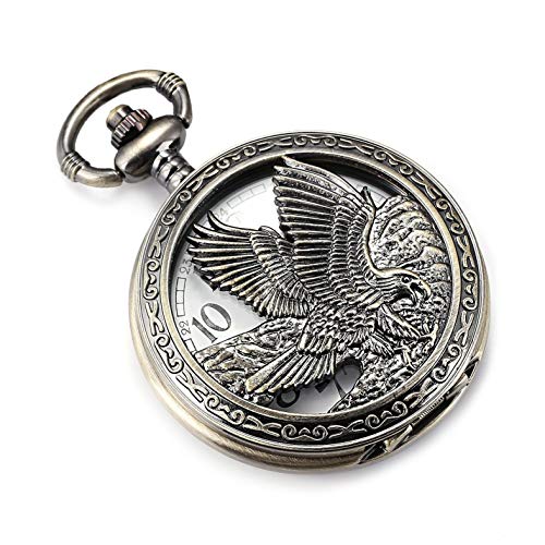 SIBOSUN Eagle Design Pocket Watch Chain Quartz Movement Arabic Numerals Half Hunter for Eagle Scout