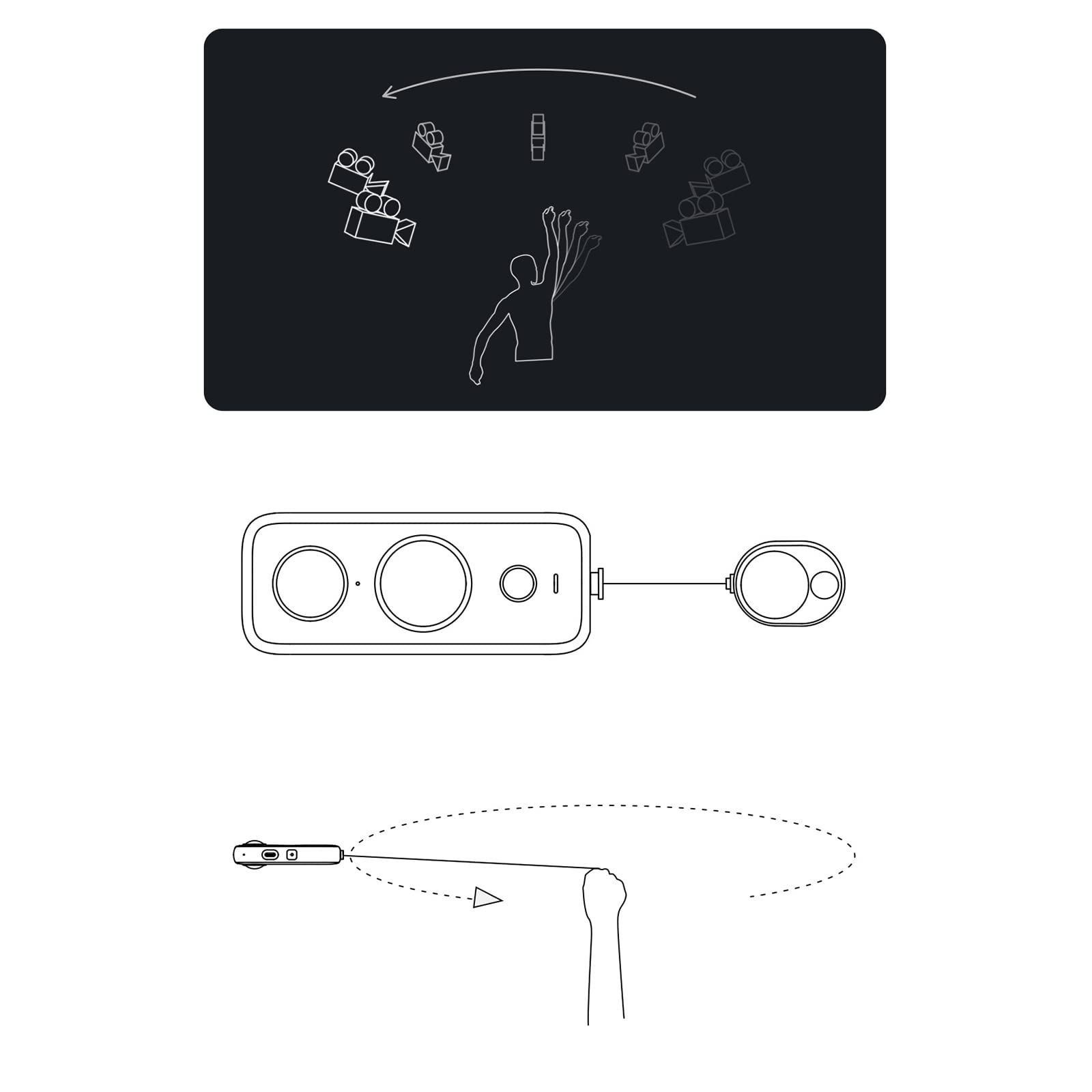 HUAYUWA Camera Mini Bullet Time Cord Retrattile Time Rope Box compatibile per Insta360 X3/ONE X2/X/RS/R