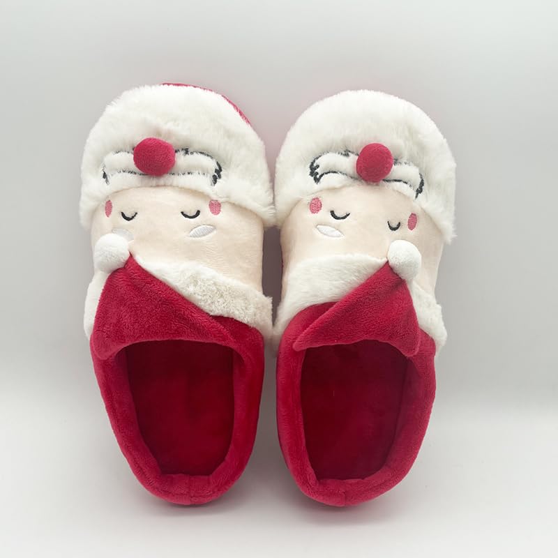 Santa Claus Plush Slippers, Christmas Fuzzy Slippers for Women Men, Father Christmas Non-Slip Cozy House Shoes2