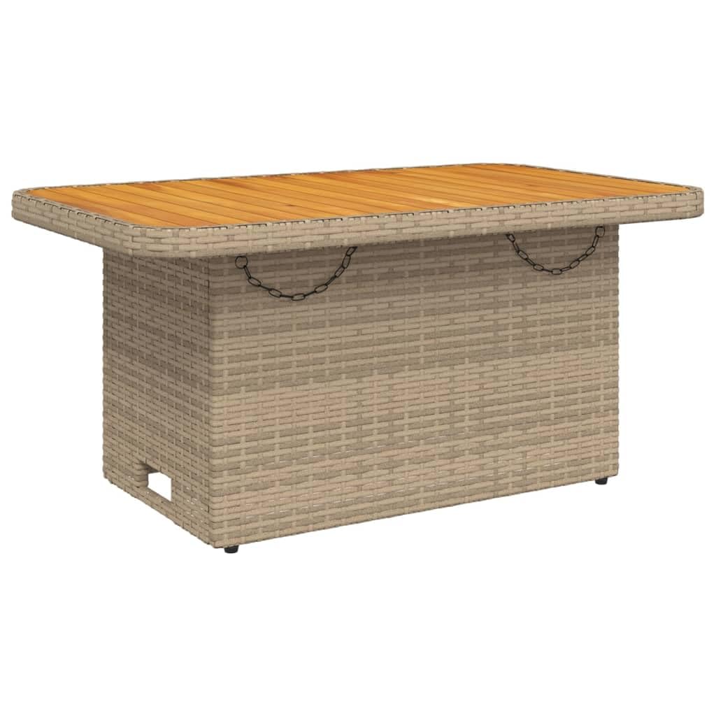 Stół ogrodowy, beżowy, 90 x 55 x 71 cm, polirattan, drewno akacjowe, regulowany, z malowaną proszkowo stalową ramą, do ogrodu, na taras, balkon i na zewnątrz, do jedzenia i pikniku