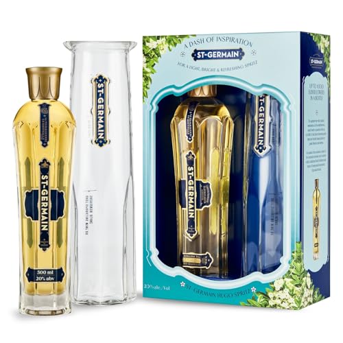 St-Germain French Artisanal Elderflower Liqueur Carafe Gift Pack, 20% ABV, 50cl / 500ml – Made with Fresh Handpicked Elderflowers – For the Hugo Spritz Cocktail – No Artificial Flavours