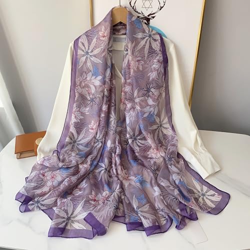 Image of Scarf Stole for Women - 185 x 135 cm Chiffon Scarf with Floral Print | Lightweight Scarf, Soft Stole for Women | Satin Feel Neck Scarf | Women Accessory