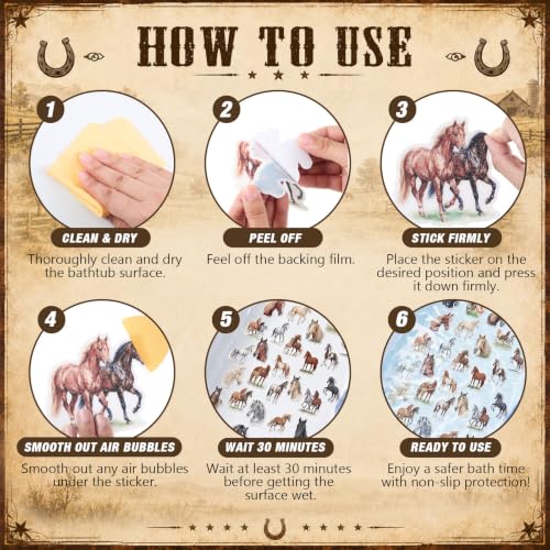 Fullhawl 30 Pcs Horse Non Slip Bathtub Stickers Horse Anti Slip Shower Stickers Shower Floor Nonslip Sticker Applique Adhesive Decals Treads with Scraper for Bathtub Bathroom Floor — view 3