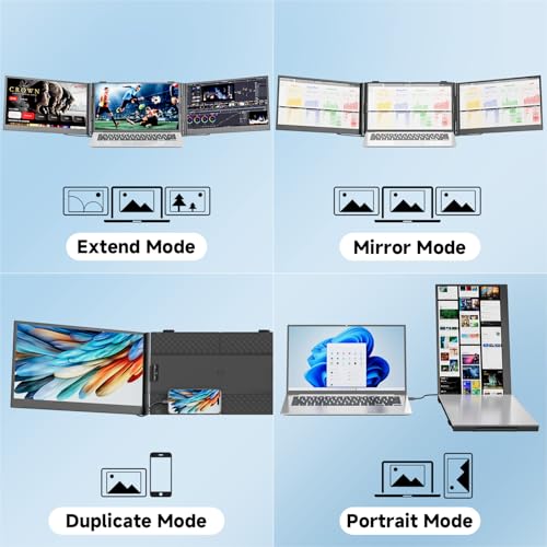 Image of Triple Laptop Screen Extender 0.17 inch Ultra-Thin with H6 Hub, 14 inch 1080P FHD Portable Monitor for Laptops 13-17.3 inch, Laptop Monitor Extender 2.2LB Lightest, USB-C HDMI Plug-Play for Work Travel macOS etc
