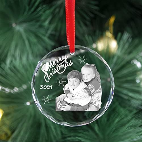 Vista 6 de Adorno personalizado de cristal 2D/3D con grabado láser, para la primera Navidad, boda, cumpleaños (adorno de corazón)